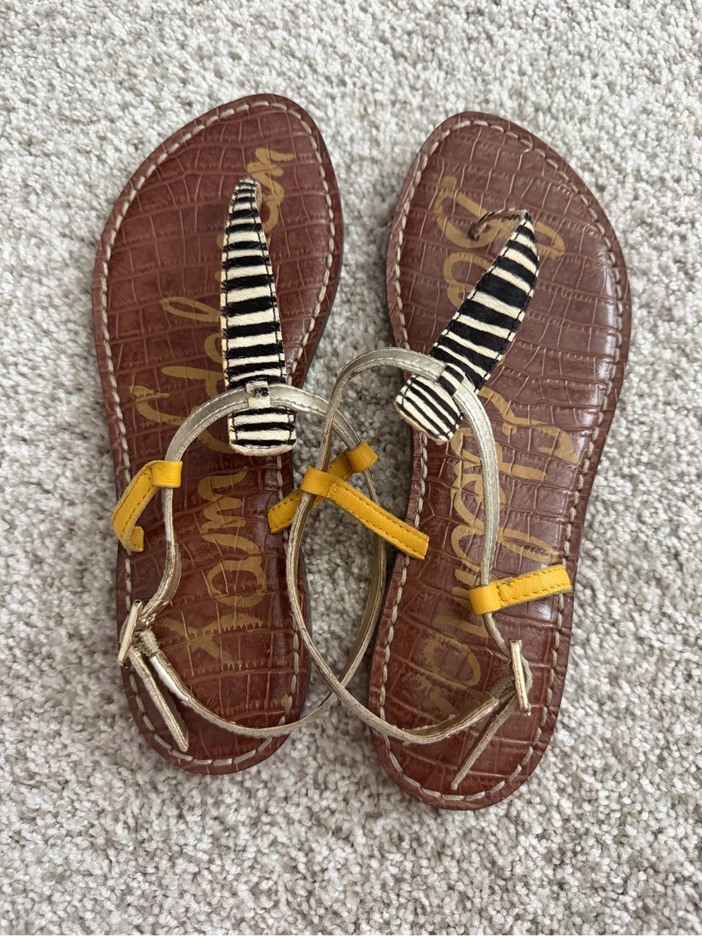 Sam Edelman Gigi Thong Sandals "Beechwood Zebra Multi" Size 7